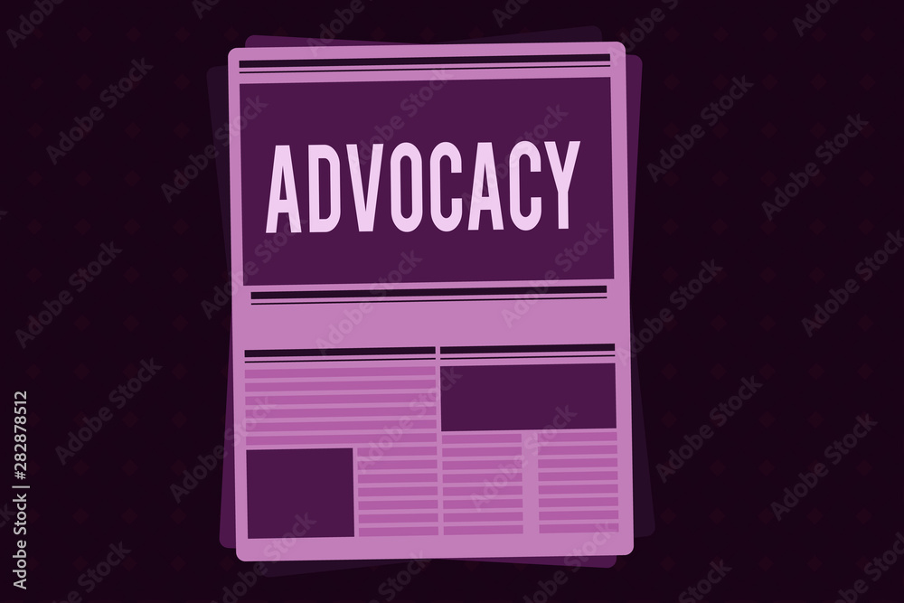 Conceptual hand writing showing Advocacy. Business photo showcasing Profession of legal advocate Lawyer work Public recommendation.
