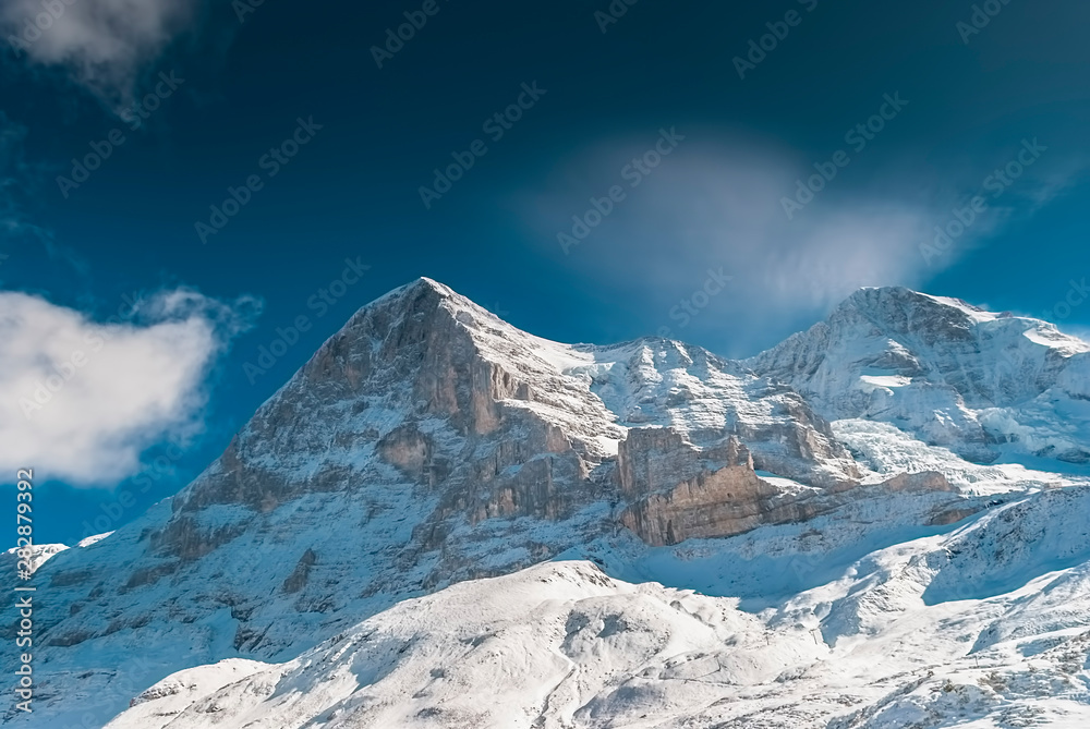 Famous Eiger (with its north face) and Mönch mountains,  near Grindelwald, Switzerland  