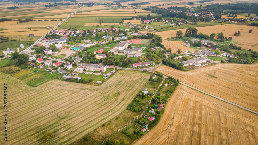 Aerial landscape - cereal fields after the harvest