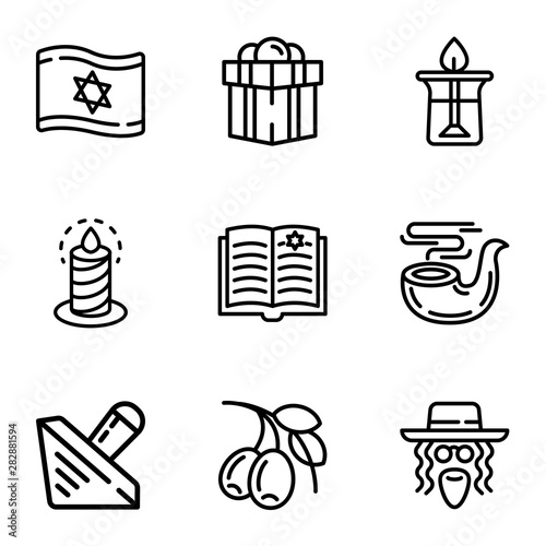 Judaism objects icon set. Outline set of 9 judaism objects vector icons for web design isolated on white background