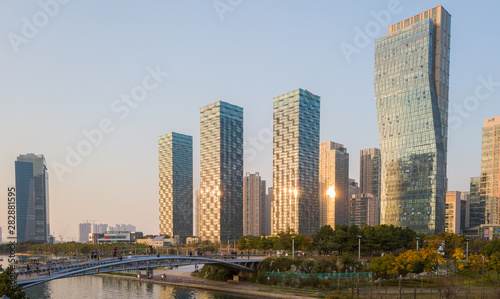 sunset at songdo central park.incheon South Korea.