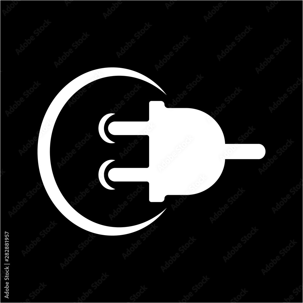 white electric icon, plug emblem on black background, vector illustration white electric icon, plug emblem on black background, vector illustration