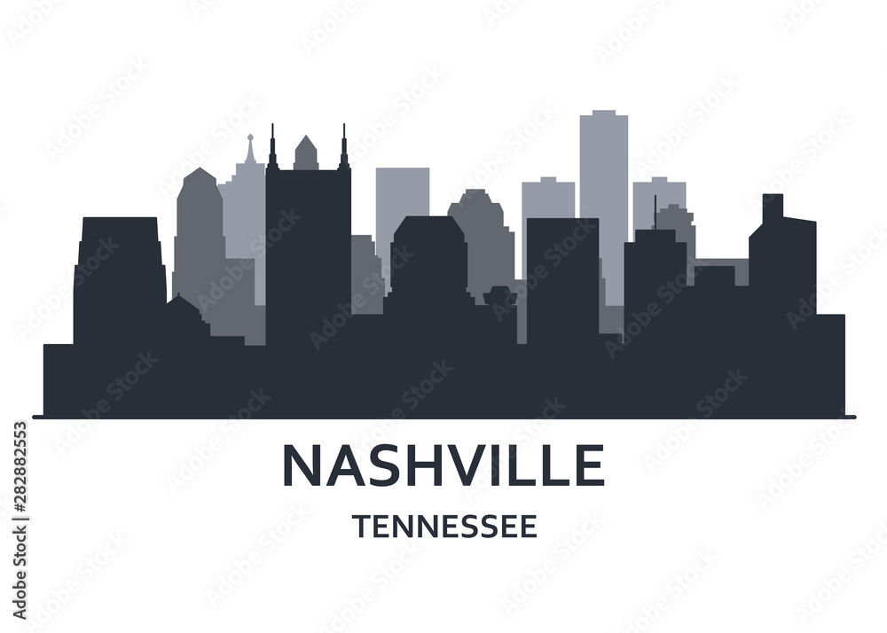 Silhouette of Nashville city, Tennessee -   cityscape of Nashville, skyline of downtown - obrazy, fototapety, plakaty 