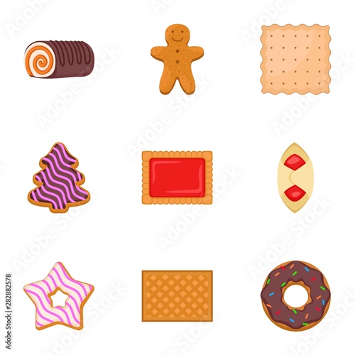 Christmas biscuit icon set. Flat set of 9 christmas biscuit vector icons for web design isolated on white background