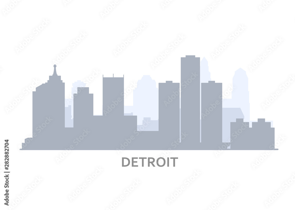 Silhouette of Detroit skyline - panorama of Detroit, city downtown outline