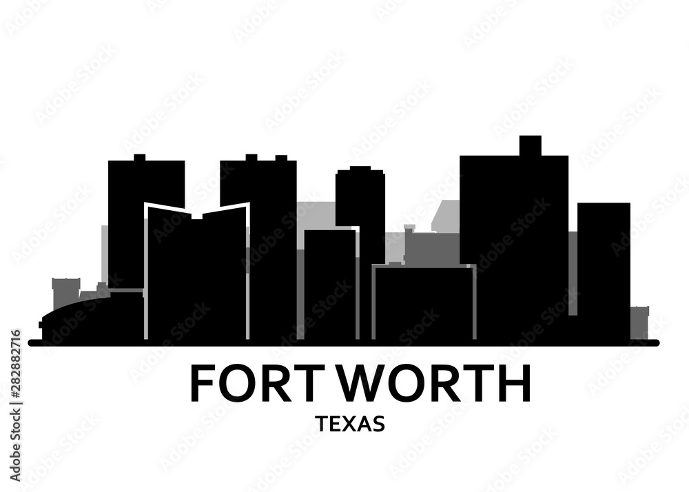 Silhouette of Fort Worth skyline - Fort Worth panorama, city downtown