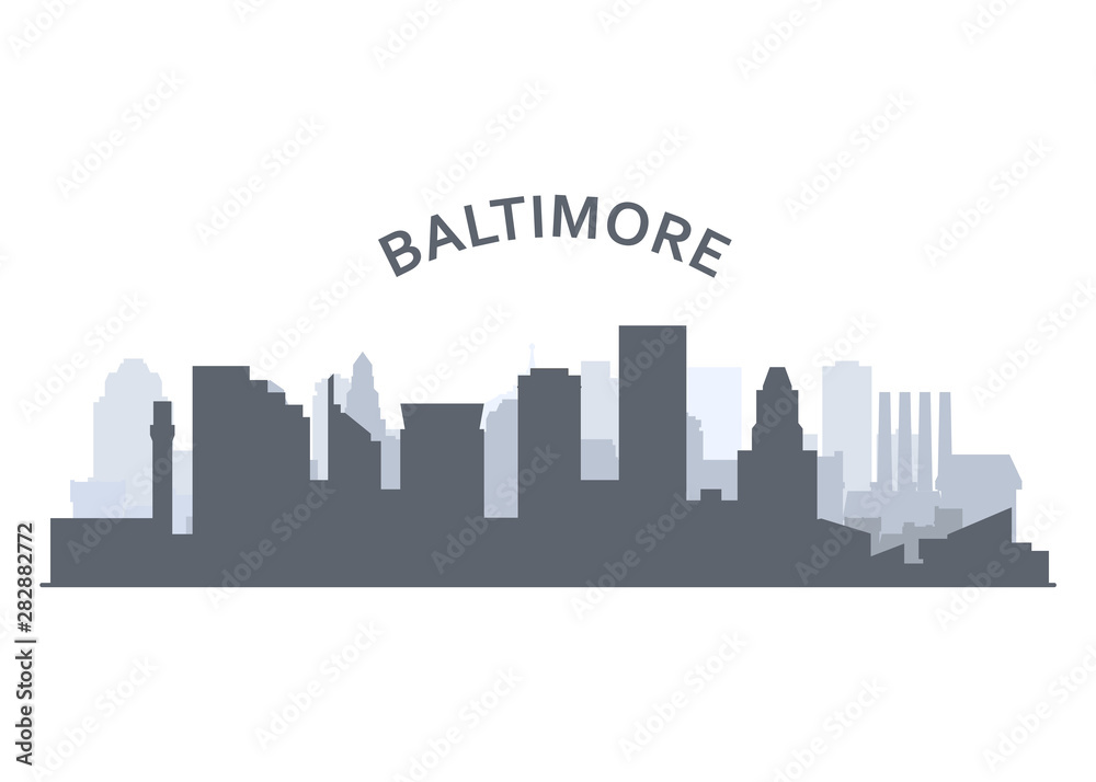 Silhouette of Baltimore skyline - Baltimore panorama, city downtown outline