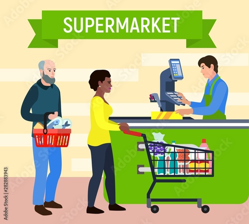 Supermarket concept background. Flat illustration of supermarket vector concept background for web design