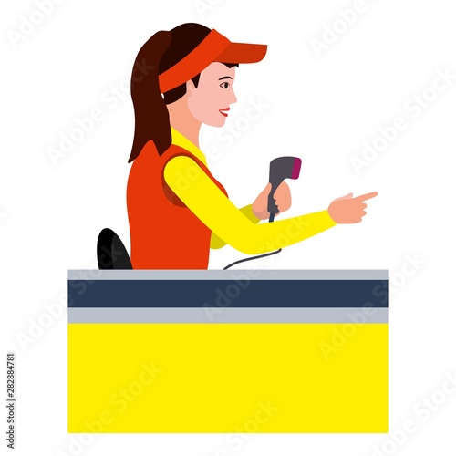 Woman cashier icon. Flat illustration of woman cashier vector icon for web design