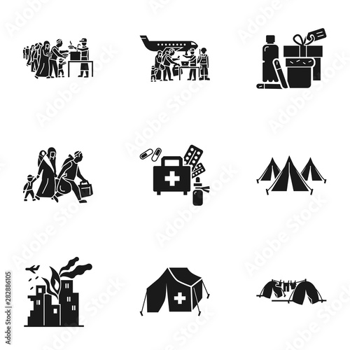 Migrant refugee icon set. Simple set of 9 migrant refugee vector icons for web design isolated on white background