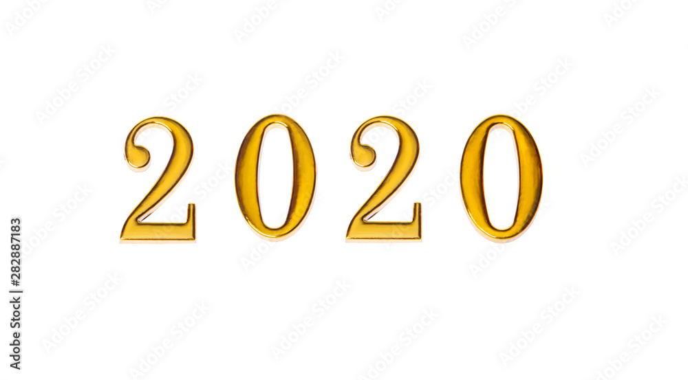 Happy New Year 2020. Golden symbol from number 2020 isolated on white background. Happy New Year 2020. Golden symbol from number 2020 isolated on white background.