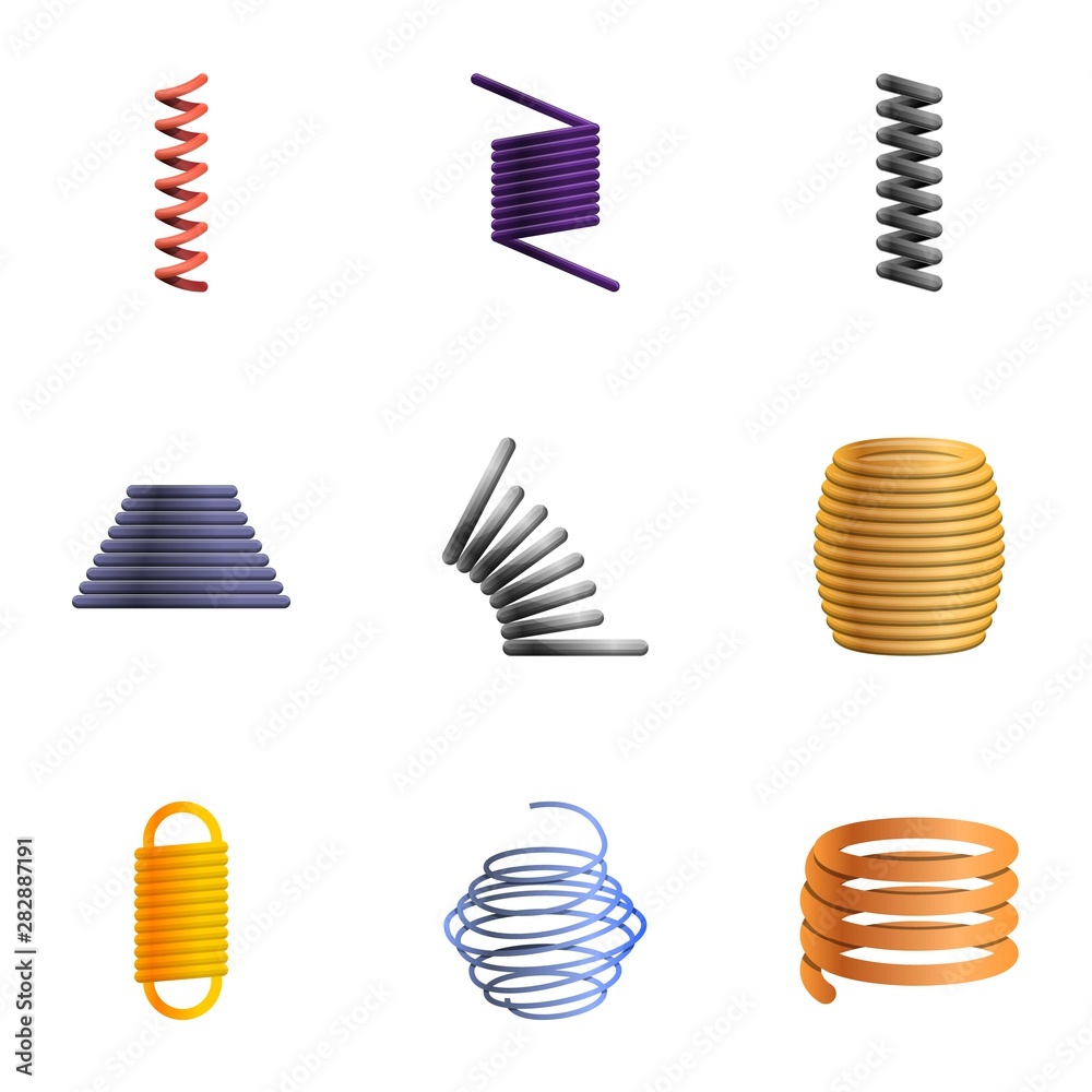 Elastic coil spring icon set. Cartoon set of 9 elastic coil spring vector  icons for web design isolated on white background Stock Vector | Adobe Stock