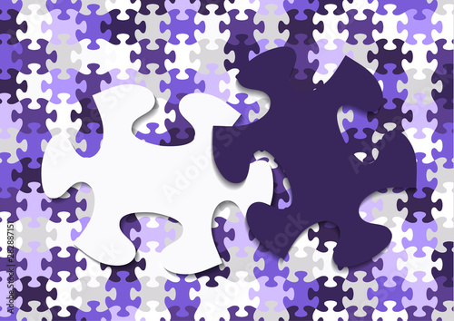 Abstract background from bright puzzle pieces. The composition is a complete puzzle and two separate puzzle elements on top.
