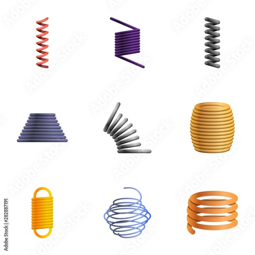 Elastic coil spring icon set. Cartoon set of 9 elastic coil spring vector icons for web design isolated on white background