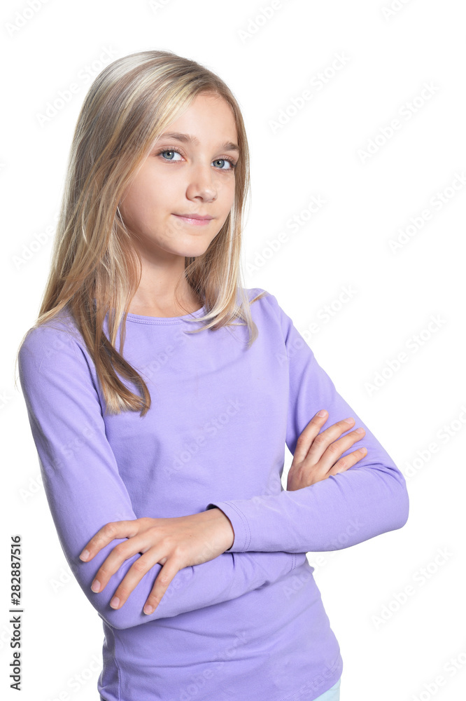 cute little girl posing on white background cute little girl posing on white background