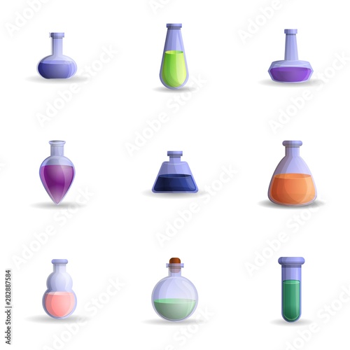 Magic potion icon set. Cartoon set of 9 magic potion vector icons for web design isolated on white background