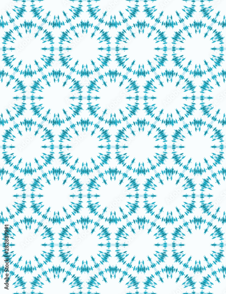 Seamless pattern tie dye shibori polk dot circle rings. Boho summer sunburst background. Vector textile swatch.