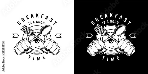 Vintage monochrome breakfast time label