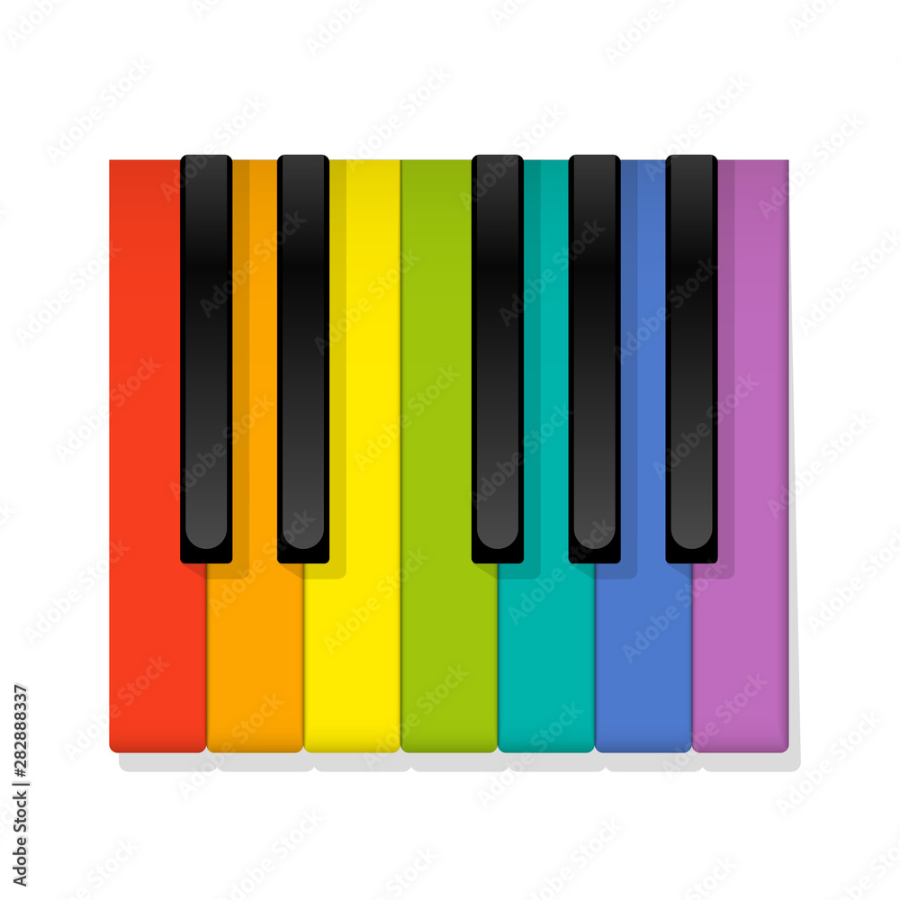 Colorful piano keyboard octave with colored instead of white keys to play,  symbolic for fun and joy when learning and playing the piano. Vector on  white. vector de Stock | Adobe Stock
