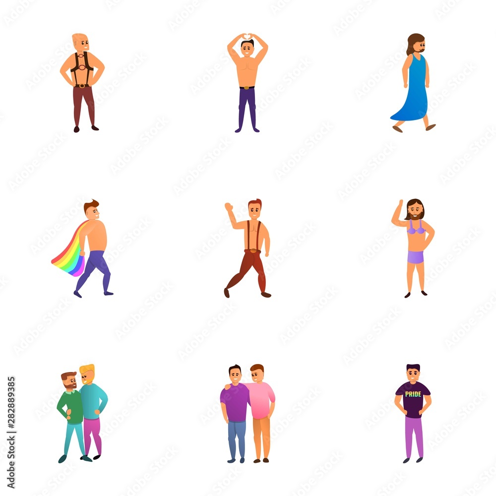 Lgbt people group icon set. Cartoon set of 9 lgbt people group vector icons for web design isolated on white background