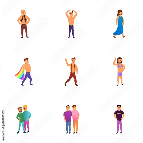 Lgbt people group icon set. Cartoon set of 9 lgbt people group vector icons for web design isolated on white background