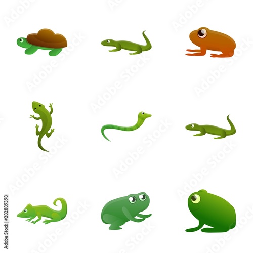 Family reptile icon set. Cartoon set of 9 family reptile vector icons for web design isolated on white background