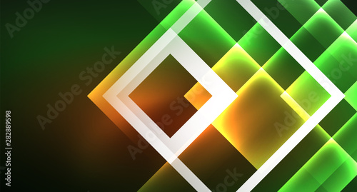 Neon geometric abstract background in hipster style on light background. Space retro design. Color geometric pattern. Square shape abstract background.