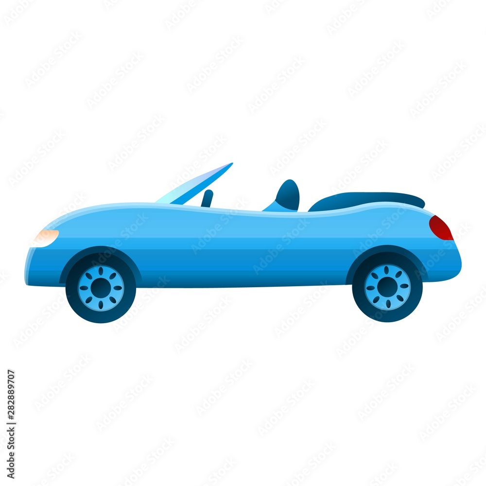 Blue small cabriolet icon. Cartoon of blue small cabriolet vector icon for web design isolated on white background