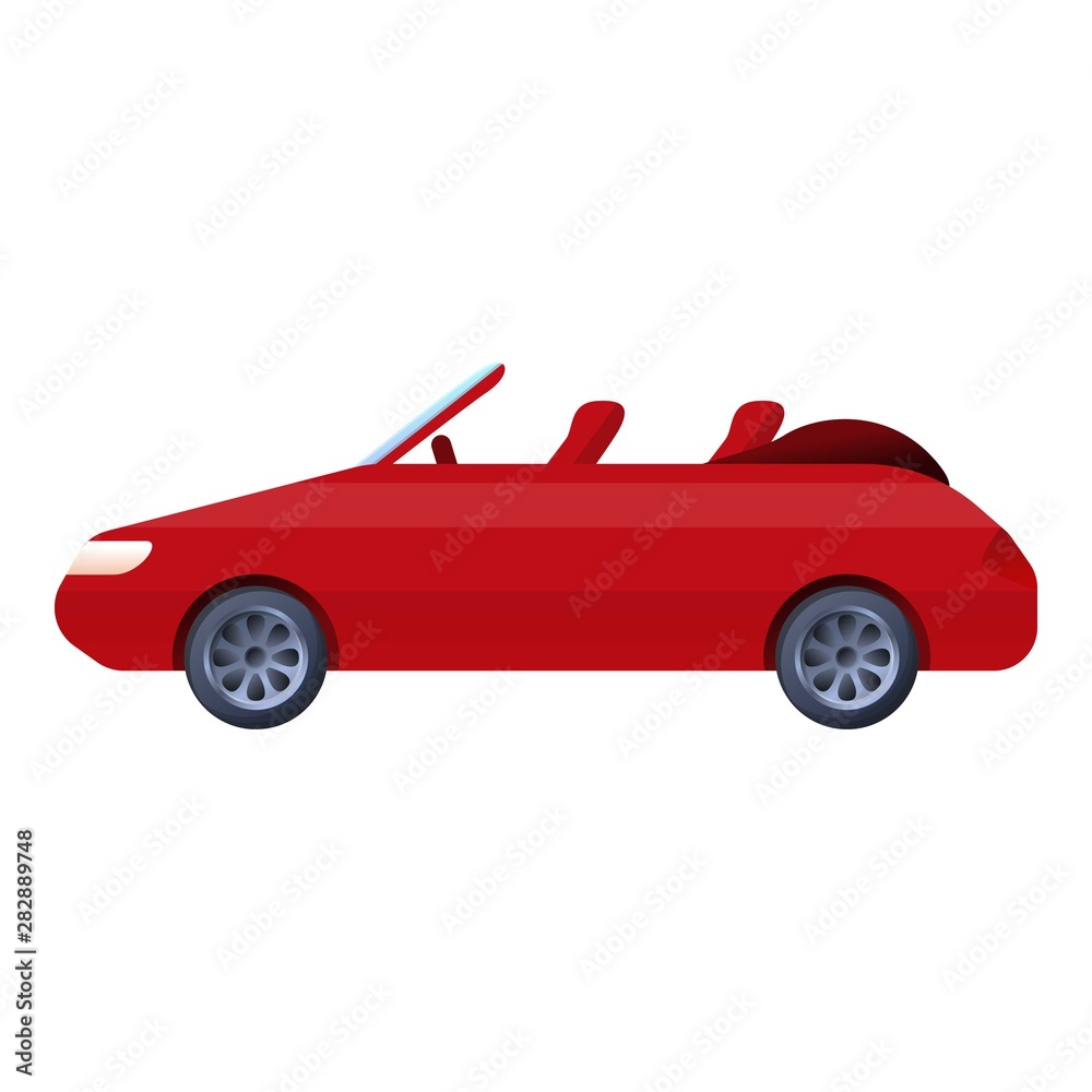 Red cabriolet icon. Cartoon of red cabriolet vector icon for web design isolated on white background Red cabriolet icon. Cartoon of red cabriolet vector icon for web design isolated on white background