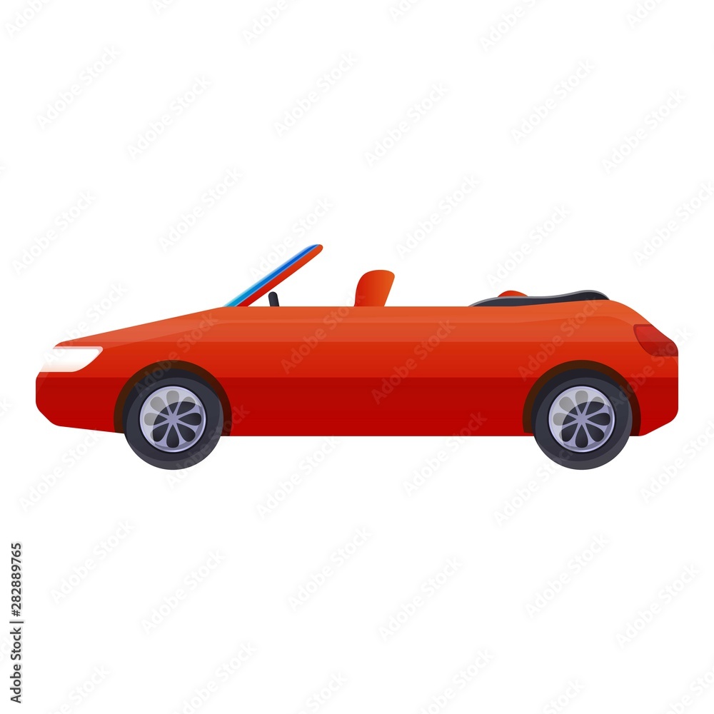Red cabriolet car icon. Cartoon of red cabriolet car vector icon for web design isolated on white background