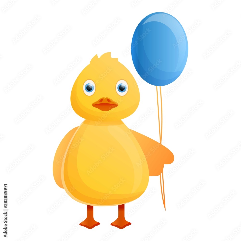 Yellow duck blue balloon icon. Cartoon of yellow duck blue balloon vector icon for web design isolated on white background Yellow duck blue balloon icon. Cartoon of yellow duck blue balloon vector icon for web design isolated on white background