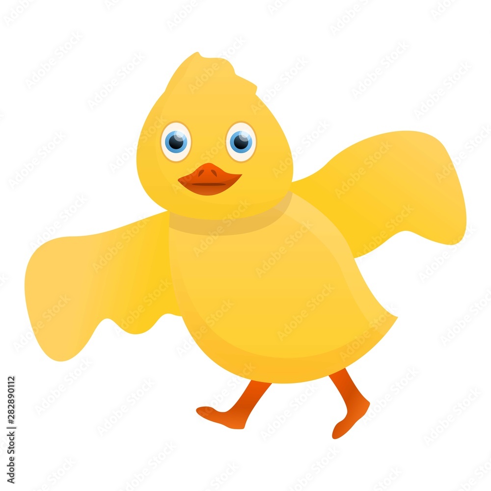 Yellow duck try to fly icon. Cartoon of yellow duck try to fly vector icon for web design isolated on white background Yellow duck try to fly icon. Cartoon of yellow duck try to fly vector icon for web design isolated on white background