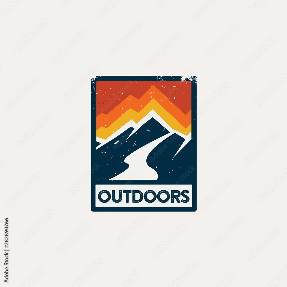 Modern flat retro style mountain frame logo