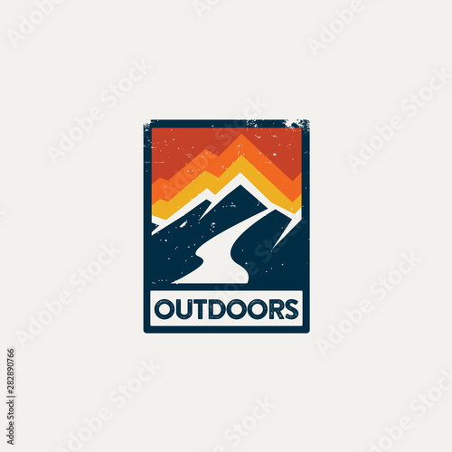 Modern flat retro style mountain frame logo