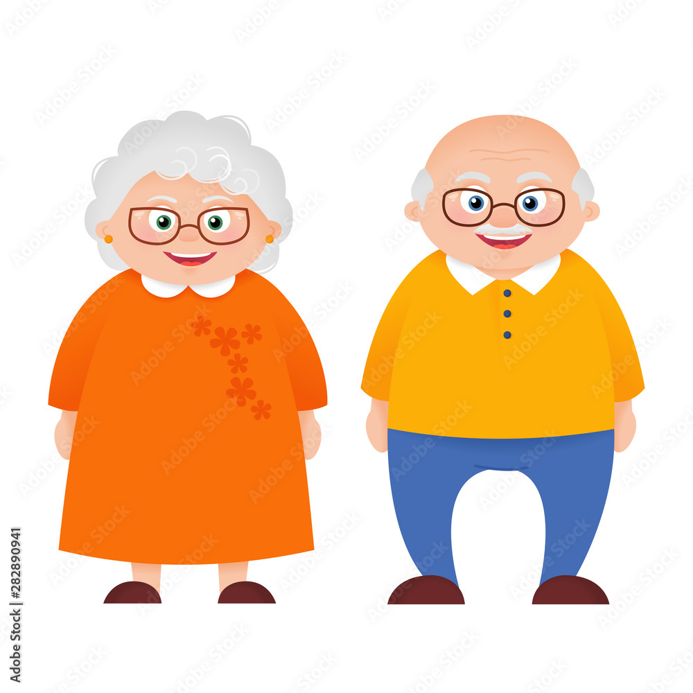 Elderly couple. Cartoon vector of grandmother and grandfather isolated Elderly couple. Cartoon vector of grandmother and grandfather isolated