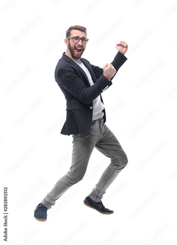 side view. happy successful business man. isolated on white side view. happy successful business man. isolated on white