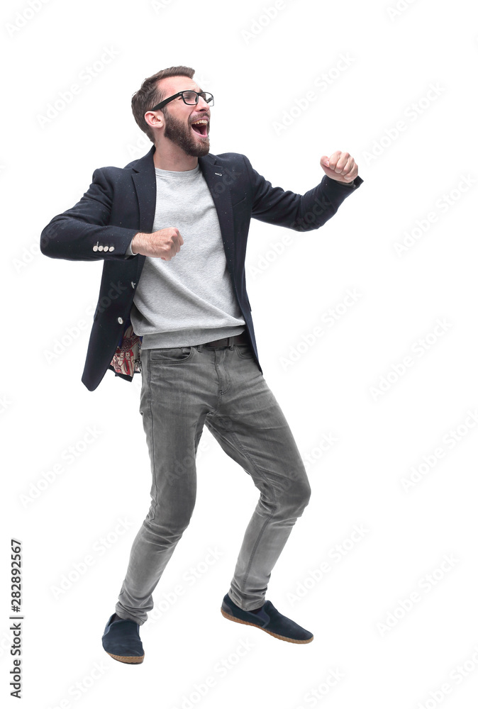 side view. happy successful business man. isolated on white side view. happy successful business man. isolated on white