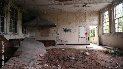 Abandoned Room WIth Debris And Ivy