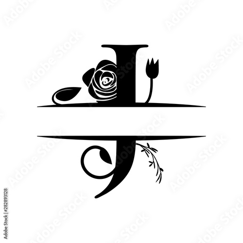 Decorative monogram split letter graphic design template isolated
