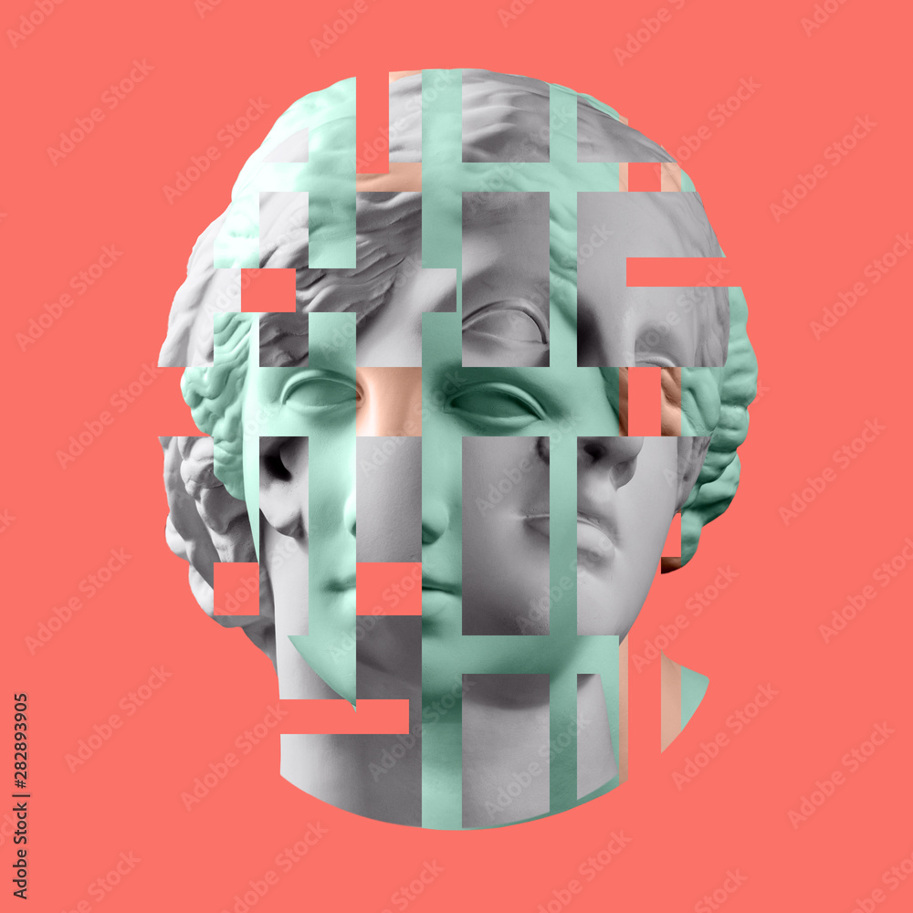 Fototapeta Plakat nowoczesnej sztuki konceptualnej ze starożytnym posągiem popiersia Wenus. Kolaż sztuki współczesnej.