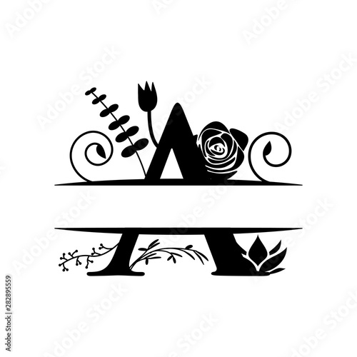 Decorative monogram split letter graphic design template isolated