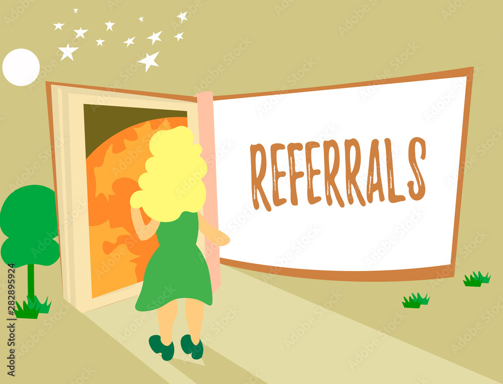 Writing note showing Referrals. Business photo showcasing Act of referring someone or something for consultation review. Writing note showing Referrals. Business photo showcasing Act of referring someone or something for consultation review.