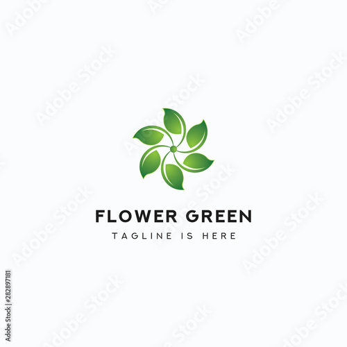 Logo Template Flower Green Circle Geometric, leaf Symbol Cool.