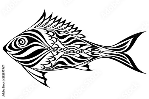 Black silhouette of Fish on white background
