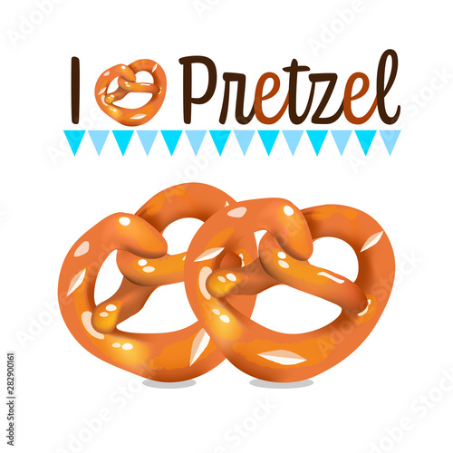 Vecter i love Pretzel decor by Homemade twisted knot Soft salt Pretzels on white background 