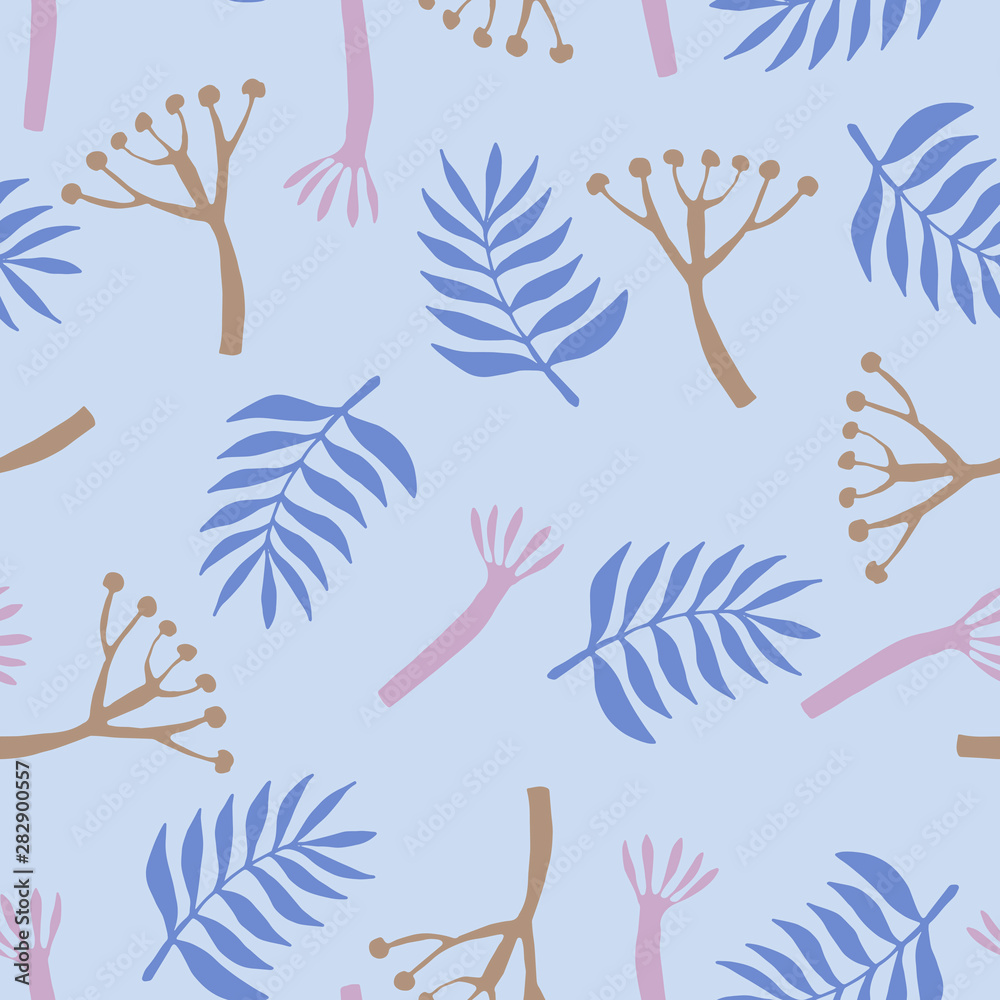 Botanical pattern with leaves in flat style.