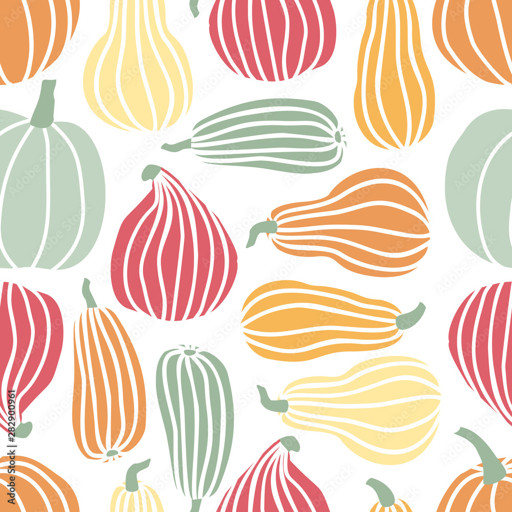 Hand draw Pumpkin Seamless Pattern in simple Doodle Style Vector Background Pumpkins in Pastel color of different shapes isolated on white Background. Template for Halloween, Thanksgiving, Harvest Hand draw Pumpkin Seamless Pattern in simple Doodle Style Vector Background Pumpkins in Pastel color of different shapes isolated on white Background. Template for Halloween, Thanksgiving, Harvest