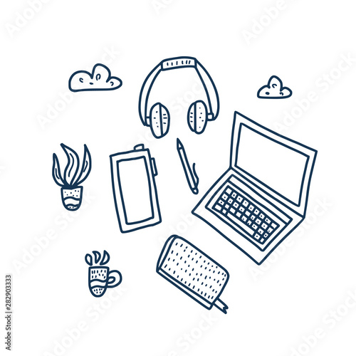 Set of freelance doodle things. Vector illustration.
