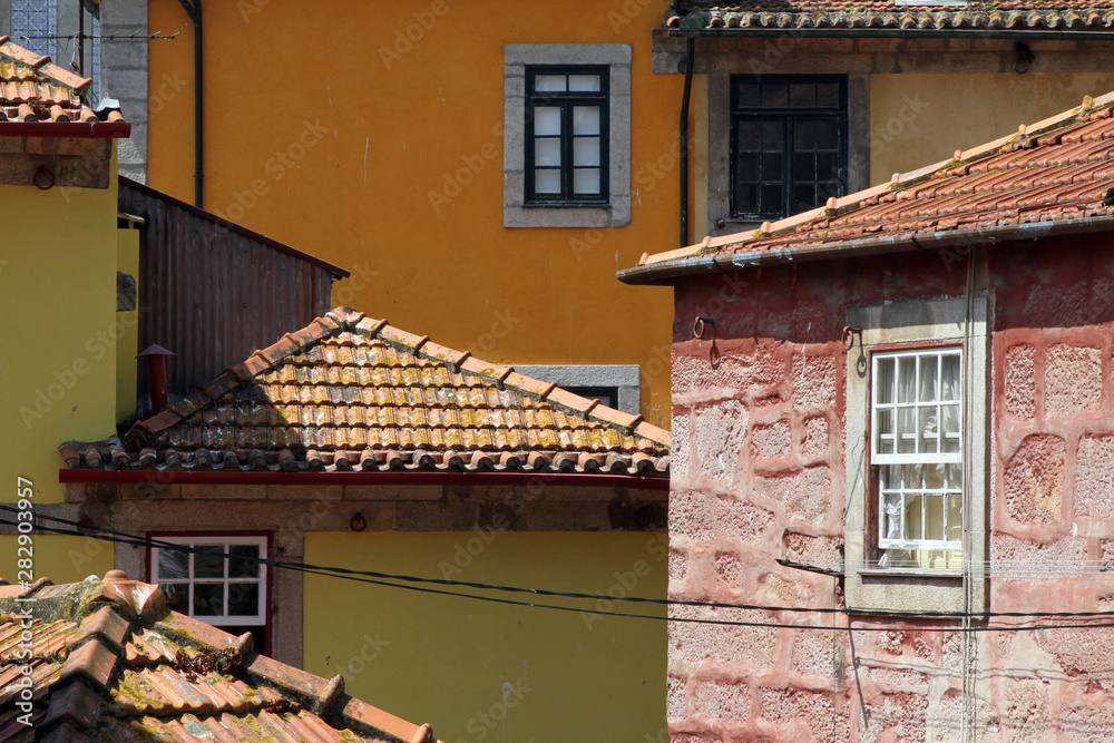 Colourful painted houses in the backstreets of Porto, Portugal