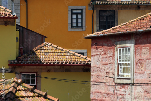 Colourful painted houses in the backstreets of Porto, Portugal